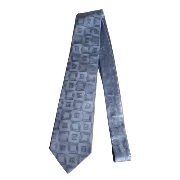 Murano Extra Long Blue Geometric Squares 100% Silk Neck Tie Hand Tailored in USA - Picture 3 of 7
